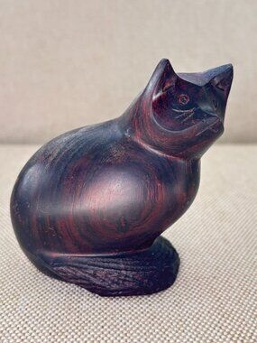Hand Carved Ironwood Cat Figurine